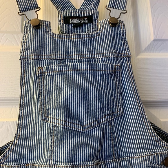Forever 21 striped denim short overalls XS LN - Picture 3 of 5